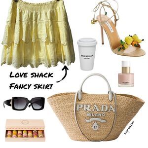 Love Shack Fancy Yellow Tiered Skirt